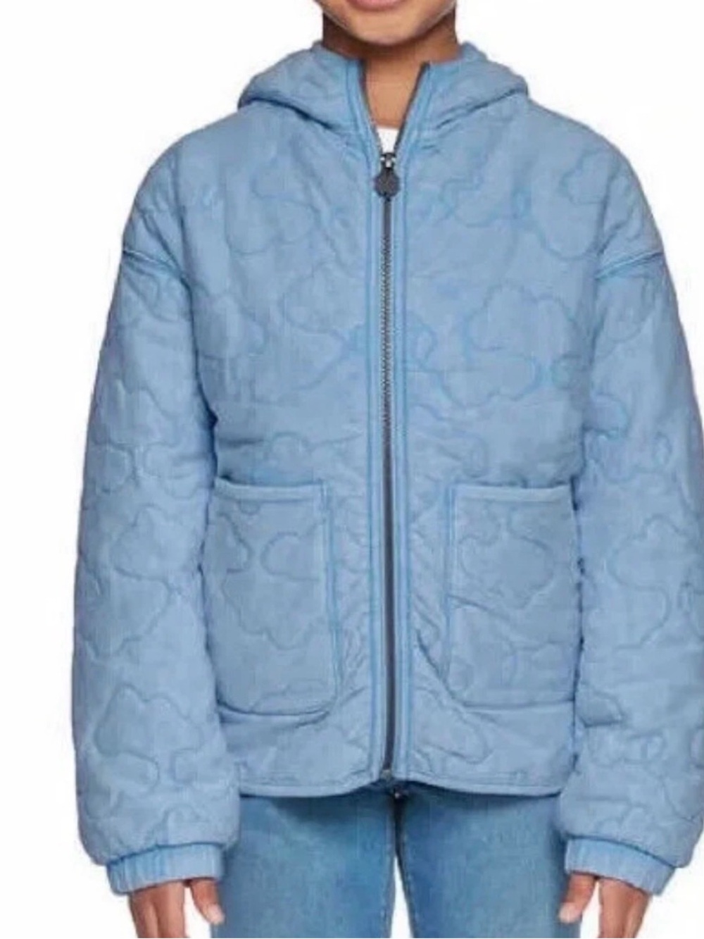 Kids Light Blue Quilted Hooded Jacket Sz xs 5/6